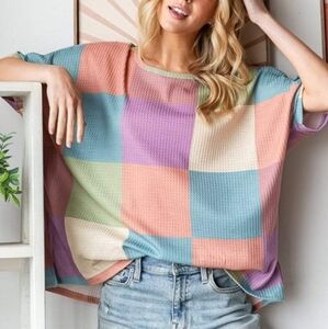 New Checkered Waffle Knit Top